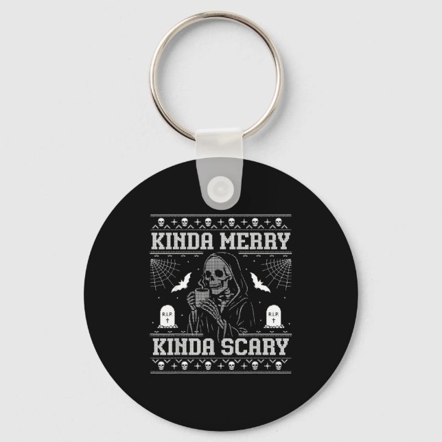 Kinda Merry Kinda Y Alt Goth Ugly Christmas Sweate Key Ring (Front)