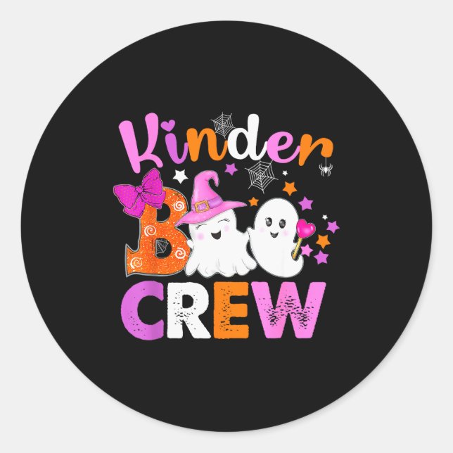 Kinder Boo Crew Kindergarten Teacher Kids Hallowee Classic Round Sticker (Front)