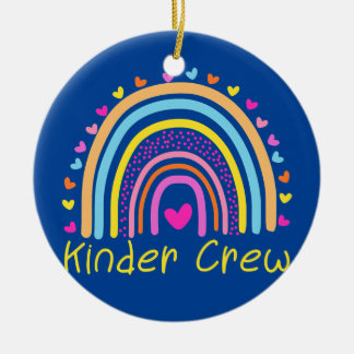 Kinder Crew Kindergarten Teacher Rainbow Heart  Ceramic Ornament