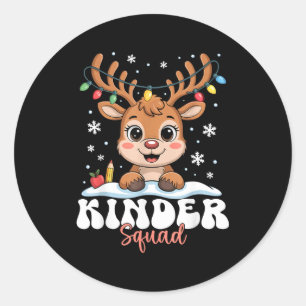 Kinder Squad Reindeer Christmas Lights Cute Winter Classic Round Sticker