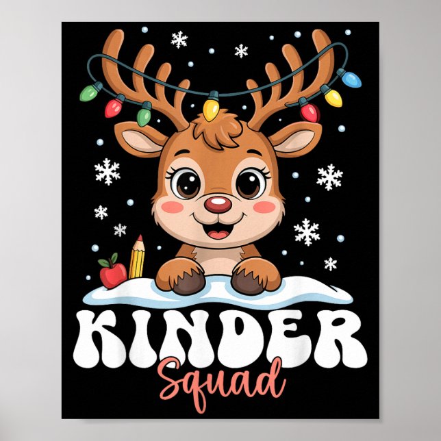 Kinder Squad Reindeer Christmas Lights Cute Winter Poster (Front)