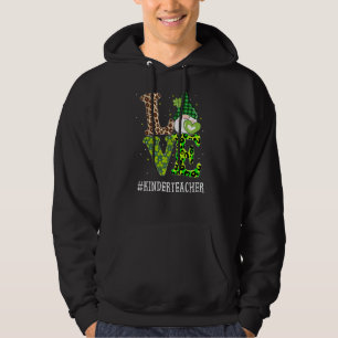Kinder Teacher Love St Patricks Day Gnome Leopard Hoodie