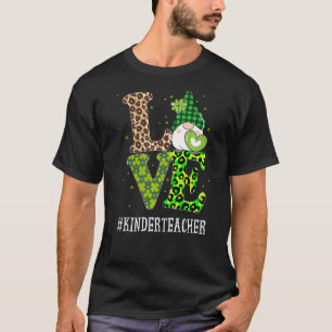 Kinder Teacher Love St Patricks Day Gnome Leopard  T-Shirt