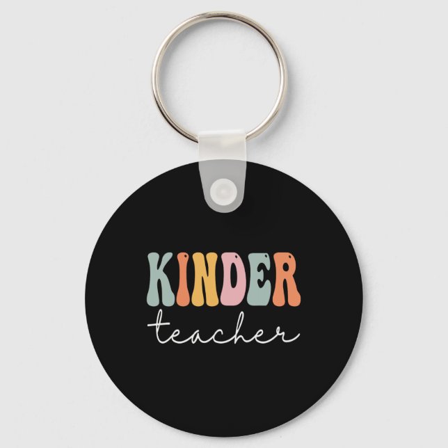Kinder Teacher Retro Groovy Women Happy First Day  Key Ring (Front)