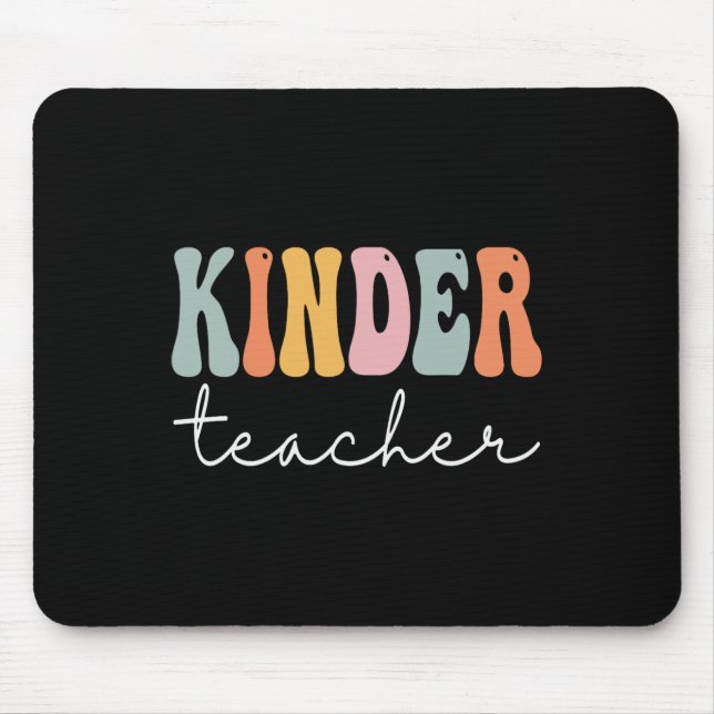 Kinder Teacher Retro Groovy Women Happy First Day  Mouse Pad (Front)