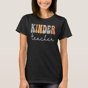 Kinder Teacher Retro Groovy Women Happy First Day  T-Shirt