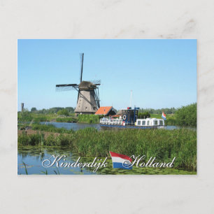 Kinderdijk Windmill and Boat Holland Postcard