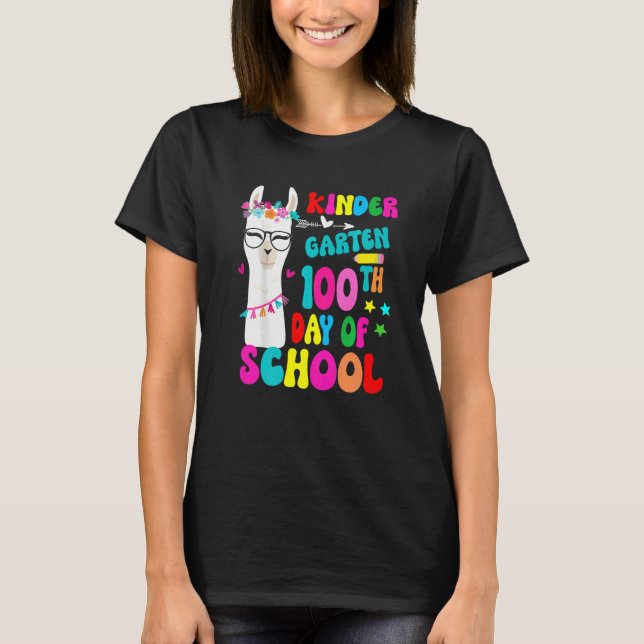Kindergarten 100 Days Smarter No Prob Llama Teache T-Shirt (Front)