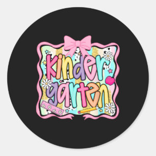 Kindergarten Back To School Coquette Pink Bow Prep Classic Round Sticker