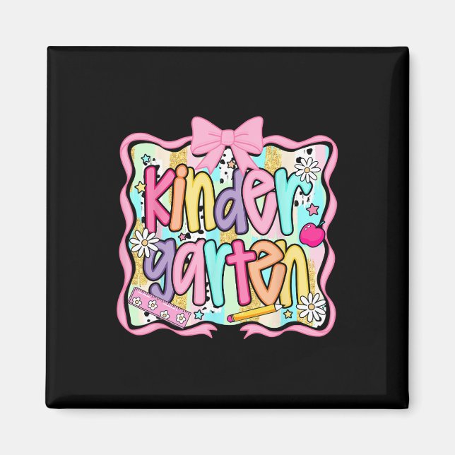 Kindergarten Back To School Coquette Pink Bow Prep Magnet (Front)