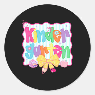 Kindergarten Back To School Coquette Preppy Pink B Classic Round Sticker