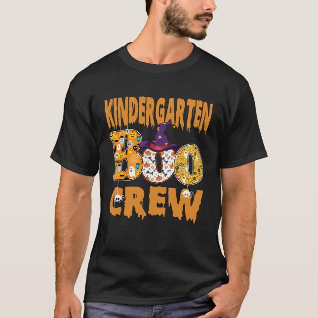 Kindergarten Boo Crew Teacher Halloween T-Shirt (Front)
