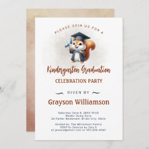 Kindergarten Boy Graduation Squirrel Invitation