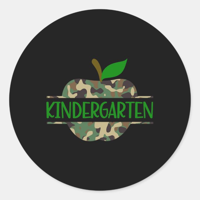 Kindergarten Camouflage Apple First Day of School  Classic Round Sticker (Front)