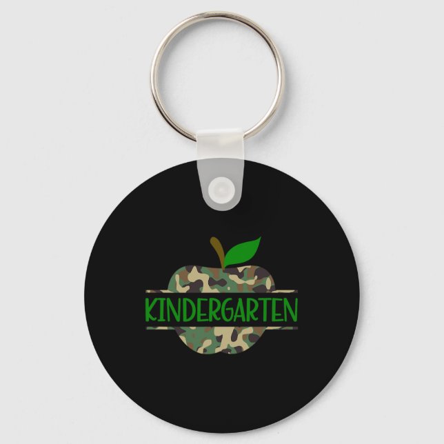 Kindergarten Camouflage Apple First Day of School  Key Ring (Front)