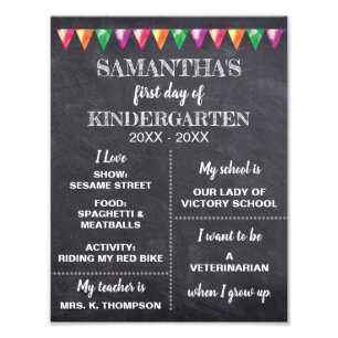 Kindergarten Chalkboard First day of School Sign