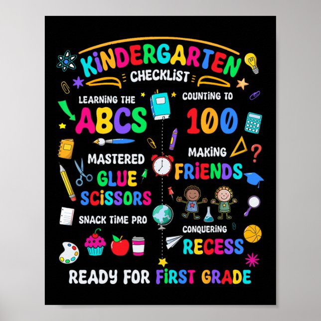 Kindergarten Checklist Ready For First Grade Back  Poster (Front)