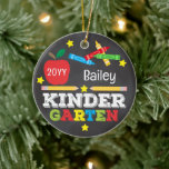 Kindergarten Colourful Chalk Keepsake Kids Photo Ceramic Ornament<br><div class="desc">Kindergarten ornament design features an apple, a ruler, crayons and bold, colourful fun typography and a photo on the back! Click the customise button for more options for modifying the text! Variations of this design, additional colours, as well as coordinating products are available in our shop, zazzle.com/store/doodlelulu. Contact us if...</div>