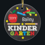 Kindergarten Colourful Chalk Keepsake Kids Photo Ceramic Ornament<br><div class="desc">Kindergarten ornament design features an apple, a ruler, crayons and bold, colourful fun typography and a photo on the back! Click the customise button for more options for modifying the text! Variations of this design, additional colours, as well as coordinating products are available in our shop, zazzle.com/store/doodlelulu. Contact us if...</div>