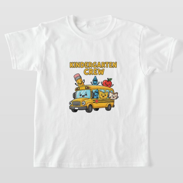 Kindergarten Crew | Cute Back to School Bus T-Shirt (Laydown)