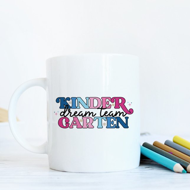 Kindergarten Dream Team Teacher in Retro Style Coffee Mug (In Context, Close up)