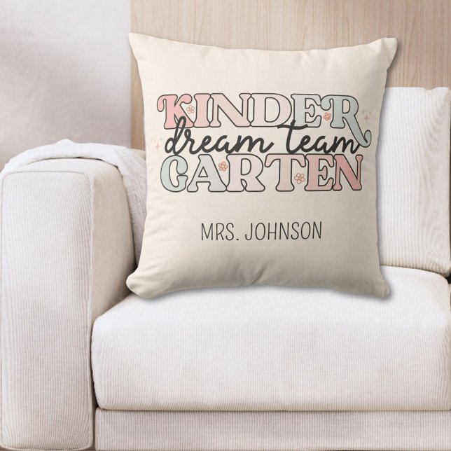 Kindergarten Dream Team Teacher in Retro Style Cushion (In situ)