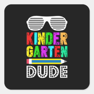 Kindergarten Dude First Day Back Square Sticker