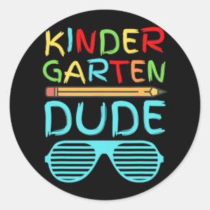 Kindergarten Dude  Fun Pencil First Day School Blu Classic Round Sticker