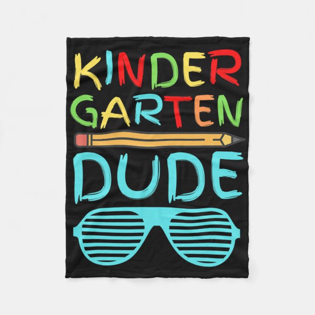 Kindergarten Dude Fun Pencil First Day School Blue Fleece Blanket (Front)