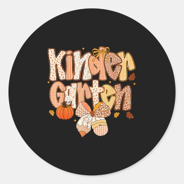 Kindergarten Fall Floral Coquette Bow Teachers Stu Classic Round Sticker (Front)