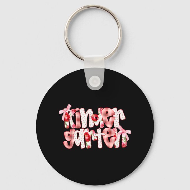 Kindergarten Floral Gingham Cute Back To School Gi Key Ring (Front)