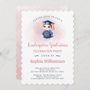 Kindergarten Girl Graduation Cat Invitation