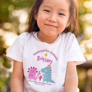 Kindergarten Girl Graduation Dinosaur Custom Name T-Shirt