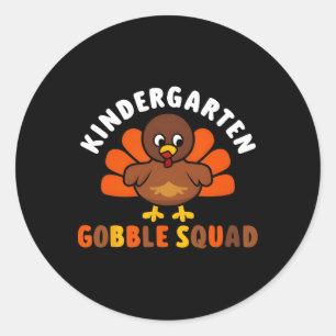 Kindergarten Gobble Squad Cute Turkey Thanksgiving Classic Round Sticker