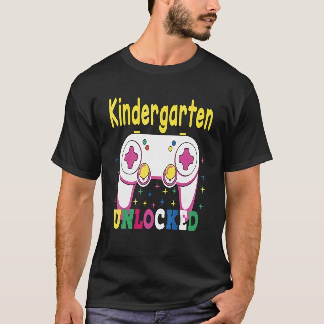 Kindergarten Grade Unlocked Retro Colourful Gamer T-Shirt (Front)