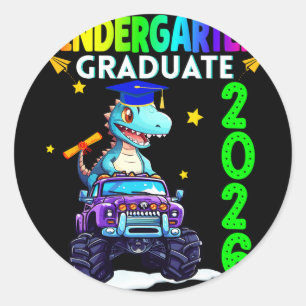 Kindergarten Graduate 2026 Dinosaur Monster Truck Classic Round Sticker