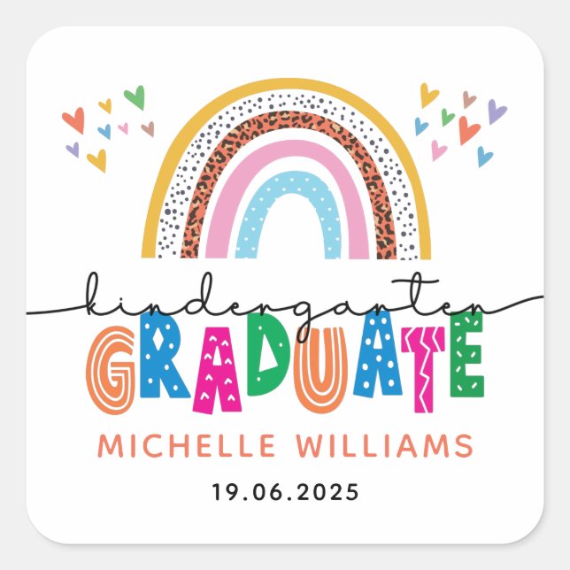 Kindergarten Graduate Colourful Rainbow Square Sticker (Front)