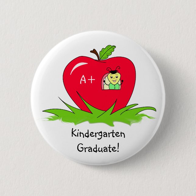 Kindergarten Graduate Red Apple Congratulations 6 Cm Round Badge (Front)