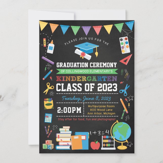 Kindergarten Graduation Chalkboard - Edit Any Year Invitation (Front)