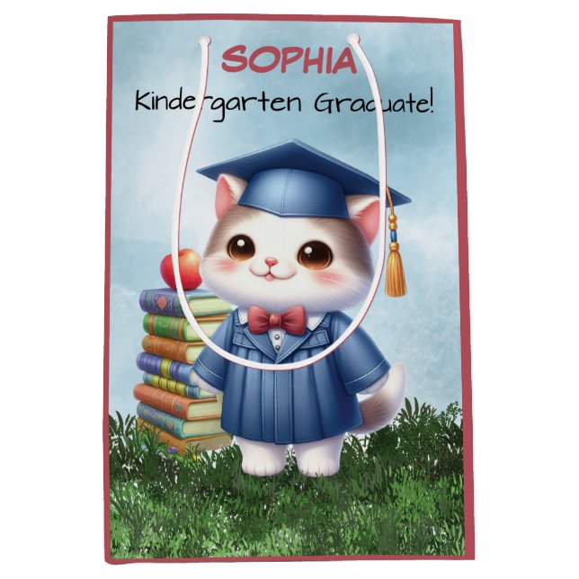  Kindergarten Graduation Cute Cat Girl Medium Gift Bag (Front)