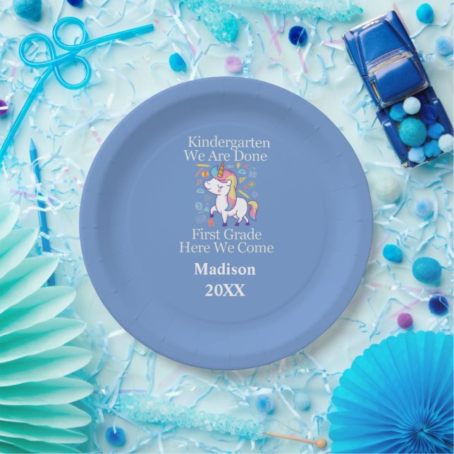 Kindergarten Graduation First Grade Unicorn  Paper Plate (Party)