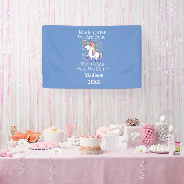 Kindergarten Graduation First Grade Unicorn Party Banner (Party)