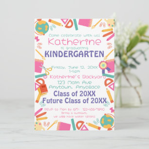 Kindergarten Graduation Invitation School Theme 