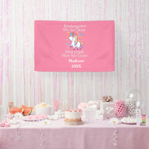 Kindergarten Graduation Pink Girly Unicorn Party Banner