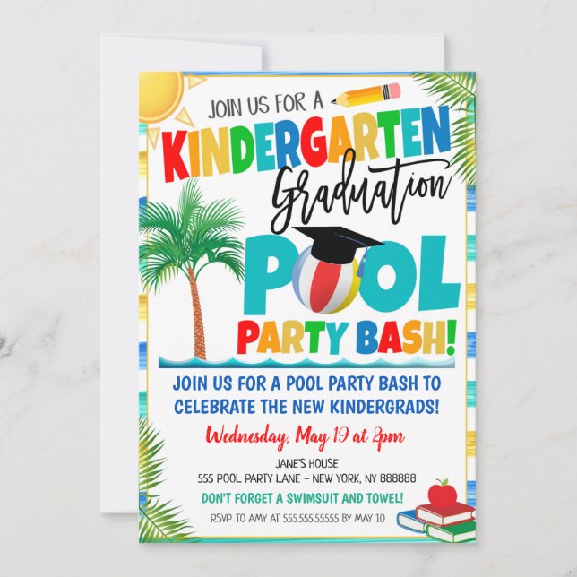 Kindergarten Graduation Pool Party Invitation (Front)