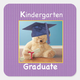 Kindergarten Graduation Teddy Bear on Purple Square Sticker