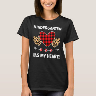 Kindergarten Has My Heart Leopard Buffalo Plaid Va T-Shirt