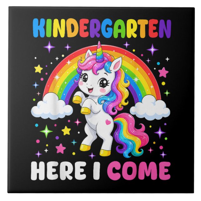  Kindergarten Here I Come Unicorn Back to School Ceramic Tile (Front)