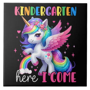 Kindergarten Here I Come Unicorn Back to School Ceramic Tile