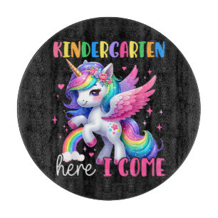 Kindergarten Here I Come Unicorn Back to School Cutting Board